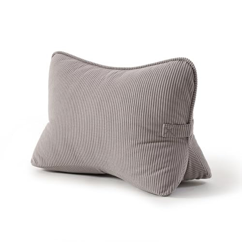 Pat. Pend. Corduroy Lumbar Support Pillow for Watching TV, Reading & Gaming, Triangle Cushion for Sofa, Armchair, Couch or Bed, Removable Washable Cover, Light Gray - color: Light Gray