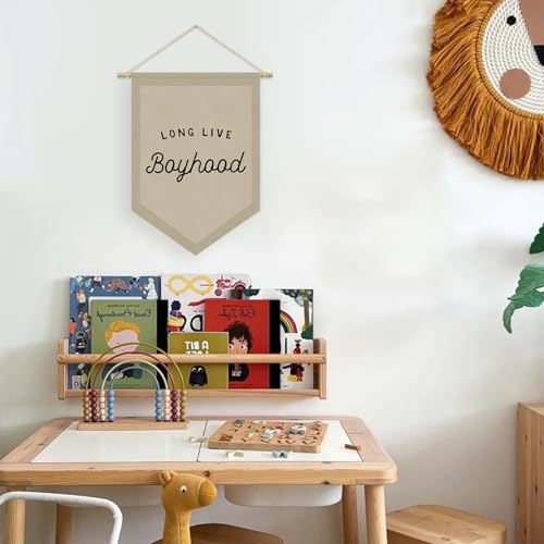 Boys Room Decor, Long Live Boyhood Linen Canvas Banner, Boy Nursery Wall Hanging Pennant Flag Banner for Boys Kids Toddler Room Bedroom Playroom Decor, 15x11in - Neutral - color: boyhood-Beige Brown