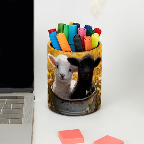 Cute Sheep Pen Holder Pencil Organizer for Desk, 3.1” x 3.1” x 3.9” Pencil Cup Office Supplies, Large Capacity Cute Pen and Makeup Brush Holder for Desktop, Home, School - color: Cute Sheep