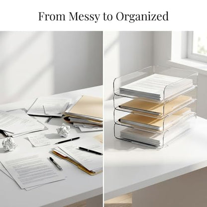 DCA 4 Tier Clear Desk Organizer, Stackable Paper Tray, Acrylic File Holder Paper Organizer for Office, Home, School, Letter & A4 Size - size: Deep 12.4in
