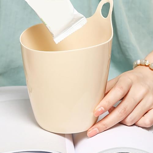 Small Hanging Trash Can, Mini Hangable Desktop Garbage Bin & Pen Holder Wall Mounted or Desk Side Mini Trash Can for Office Bedroom Kitchen Multi Functional Small Storage Organizer (Beige)