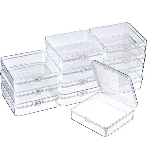 SATINIOR 24 Packs Small Clear Plastic Beads Storage Containers Box with Hinged Lid for Storage of Small Items, Crafts, Jewelry, Hardware (3.7 x 3.7 x 1.18 Inches) - size: 3.7 x 3.7 x 1.18 in