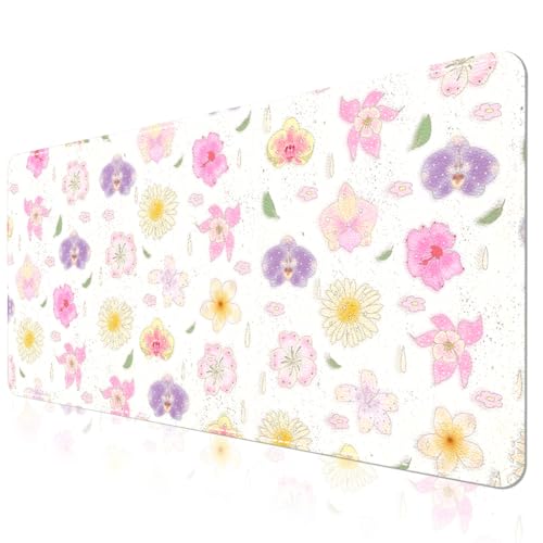 AUPET Leather Desk Pad Blotter Mat, Large Mouse Pad, Non-Slip Waterproof Desk Writing Pad Protector, Desk Decor for Office，Home，Gaming (Blossom, 35.4X15.7 inch) - color: Blossom, size: 35.4" x 16.7"