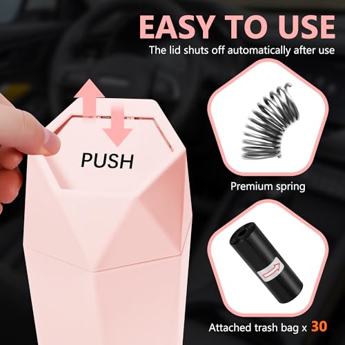 Car Trash Can with Lid - 2-Pack, Interior Accessories for Vehicles, Leakproof Garbage Can with 30 Detachable Trash Bags, Multipurpose Organizers and Storage Solutions for Home and Office (Pink) - color: Pink-2Pcs