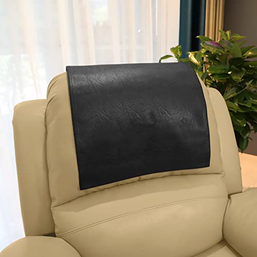 Non Slip Headrest Cover for Furniture Slipcovers,Faux Leather Headrest Protector for Recline Chair Vinyl Head Protector for Sofa,Theater Seat Cover for Home & Office 17x27 in, Black - color: Black