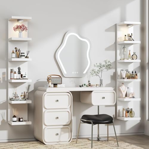 6-Tier Wall Shelf Unit with USB Rechargeable Led Light (Remote Controlled),Versatile Floating Display Shelves,Lack Style Wall Shelves for Bedroom,Living Room,Office Decor,Vanity-White - color: White, size: 1 Pack-6 Tier