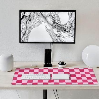 Pink Purple Checkerboard Mouse Pad Large Desk Mat for Keyboard and Mouse Non-Slip Gaming Mousepad Office Desk Accessories for Computer 35.4x15.7Inch - color: Pink Purple Checkerboard