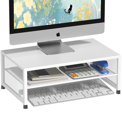 ECOLOVI 2-Tier Computer Monitor Stand Riser, Desk Organizer for Monitor, Printer & Laptop Stand, Desktop Workspace Organizers for Office Supplies(White) - color: White, size: 2-tier