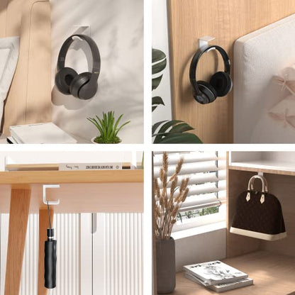 HomeMount Under Desk Headphone Hook - Adhesive Headphone Stand Hanger for Desk - White - color: White