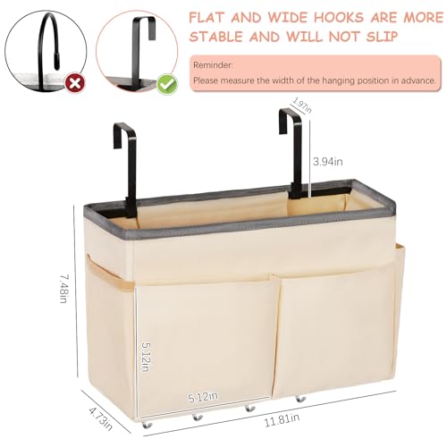 Bedside Storage Organizer 5 Pockets with 4 Hooks Hanging Storage Bag for Headboards/Bunk Bed (Beige) - color: Beige