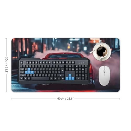 Gaming Mouse Pad, JDM R34 Car Mouse Pad, Red Smoke City Desk Mat, Extended 23.6" x 11.8" for Office Home, Non-Slip Rubber Keyboard Mat Decor, Computer Accessories Office Organizers Supplies - color: Red Car, size: 23.6" x 11.8"