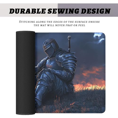 Medieval Knight Gaming Mouse Pad Dark Fantasy Magic Campfire Large Desk Mat Extended Large Laptop Keyboard Non-Slip Rubber Base with Stitched Edges for Home 31.5 x 11.8 Desk Home Office Gaming - color: Medieval Knight, size: 31.5" x 11.8"