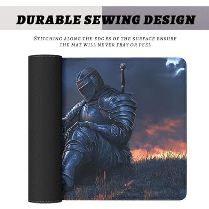 Medieval Knight Gaming Mouse Pad Dark Fantasy Magic Campfire Large Desk Mat Extended Large Laptop Keyboard Non-Slip Rubber Base with Stitched Edges for Home 31.5 x 11.8 Desk Home Office Gaming - color: Medieval Knight, size: 31.5" x 11.8"
