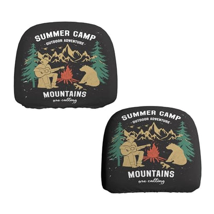 2PCS Black Headrest Covers for Cars Universal Soft Car Protector Seat Rest Cover Camping Lover - color: Camping Lover Black