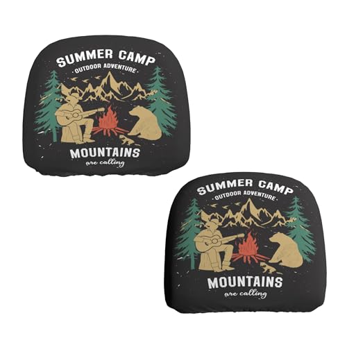 2PCS Black Headrest Covers for Cars Universal Soft Car Protector Seat Rest Cover Camping Lover - color: Camping Lover Black