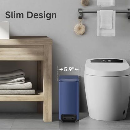 TIPGO Slim Bathroom Trash Can with Lid Soft Close, Step Pedal, 6 Liter / 1.6 Gallon Stainless Steel Trash Bin, Small Garbage Can for Bedroom, Office, Kitchen (Navy Blue) - color: Navy Blue
