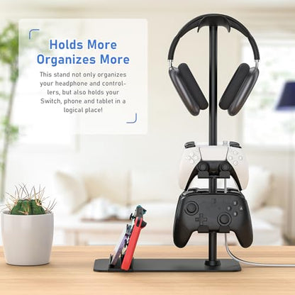 MANMUVIMO Headset Stand Controller Holder for 1 Headset and 4 Controller, Headphone Game Controller Stand for Desk, Gamer Gifts, Organizer Rack for iPad/Mobile Phone, Gaming Room Accessories - size: 1 Headphone 4 Controller Holder Black