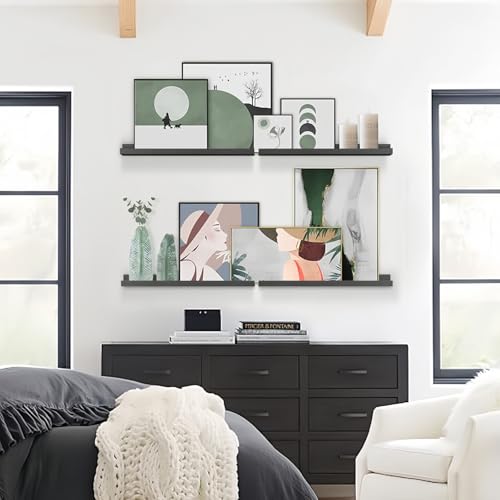 Forbena 24 Inch Floating Picture Ledge Shelf Set of 4 | Solid Wood | Size: W 24" x D 4.5" x H 2.2" | Living Room | Bedroom | Office - color: Black, size: 24 Inch