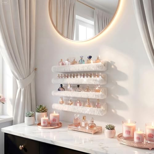 Care&More YJ 15 Inch Nail Polish Shelves, 4-Pack Fluffy Nail Polish Rack for Storing Nail Bottles, Sunglasses, Essential Oils, Plush Soft White - color: White