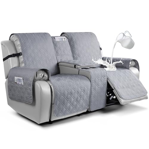 VANSOFY Loveseat Recliner Cover with Console 100% Waterproof Sofa Slipcovers Non-Slip Reclining Couch Cover Split Sofa Covers Furniture Protector for Pets, Dogs(Light Gray) - color: Light Gray