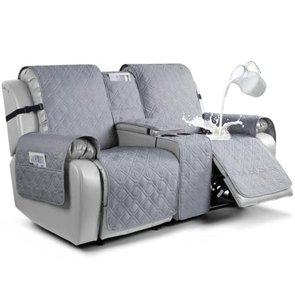 VANSOFY Loveseat Recliner Cover with Console 100% Waterproof Sofa Slipcovers Non-Slip Reclining Couch Cover Split Sofa Covers Furniture Protector for Pets, Dogs(Light Gray) - color: Light Gray