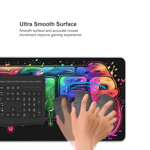 Gaming Mouse Pad, Extra Large Desk Mat, 35.4 x 15.7 Inches, Rectangular, Rubber, Anti-Slip Base, Gamer Print - color: Neon Gaming