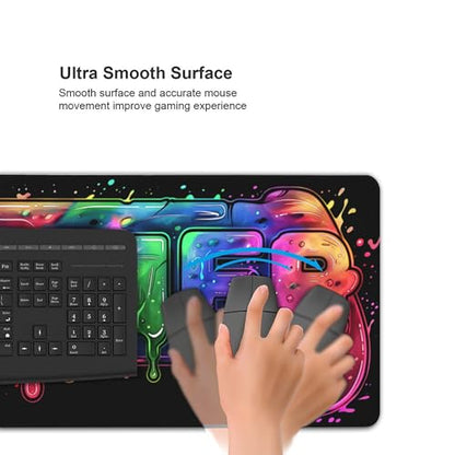 Gaming Mouse Pad, Extra Large Desk Mat, 35.4 x 15.7 Inches, Rectangular, Rubber, Anti-Slip Base, Gamer Print - color: Neon Gaming