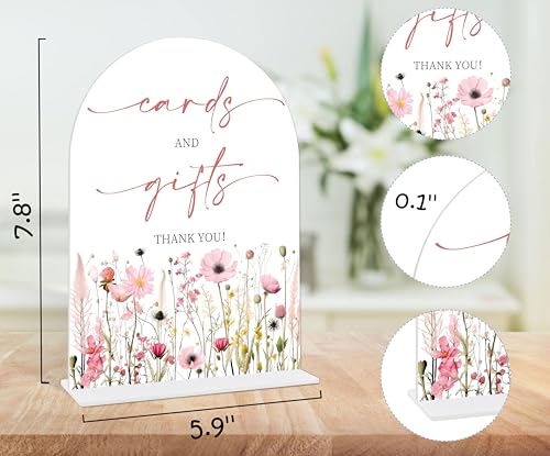 Pink Flower Cards And Gifts Sign, Gift Table Decor, Bridal Shower Decor, Wedding Reception Decorations, Bridal Shower Centerpieces For Tables, Party Supplies, Acrylic Arch Wedding Sign With Base-11 - color: Cards And11