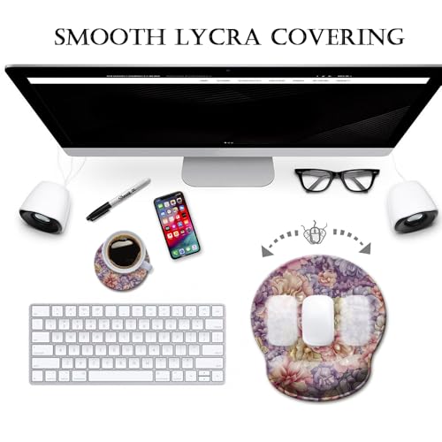 HOPONY Mouse Pad with Wrist Rest,Ergonomic Mouse Pads Wrist Support for Desk,Large Mousepad for Wireless Mouse Gaming Laptop Work Home Desk Accessories Office Supplies Decor,9 x 10 in,Purple Floral - color: 2 Purple Floral