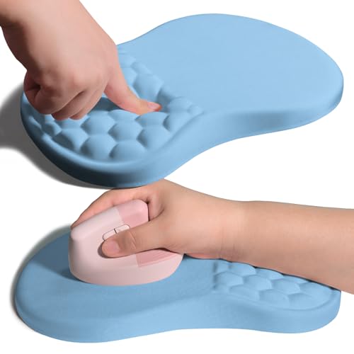 Ergonomic Joint Wrist Support Mouse Pad with Memory Foam Cushion Massage Bump, Carpal Tunnel Pain Relief Mousepad Slope Design for Wrist Rest, 11.8x7.9 in, LightSkyBlue - color: LightSkyBlue