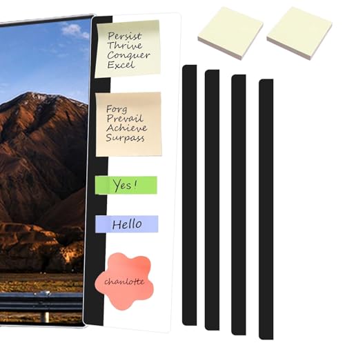 Monitor Memo Board, 4PCS Transparent Acrylic Computer Monitor Sticky Note Holder with 2PCS Sticky Notes, Desktop Side Panel Office Desk Accessories, Left and Right 11"x3"