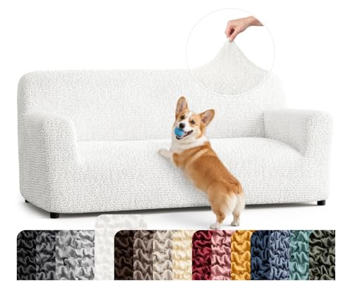 Premium Stretch Couch Covers for Sofa - Sofa Chair Cover Washable, Dogs & Pets Friendly - Elastic Polyester Loveseat Slipcovers - Non-Slip Love Seat Couch Covers - Crisp White (64"-85" Wide) - color: Crisp White, size: 64"-85" Wide