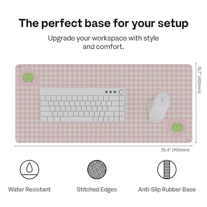Pixio Mouse Pads - 36 x 16 inch XXL Checker Frogs Pink Multifunctional Large Desk Mats for Gaming, Office, Desktop Anti-Slip Waterproof Washable Computer Mouse Mat - color: Pink Checker Frogs