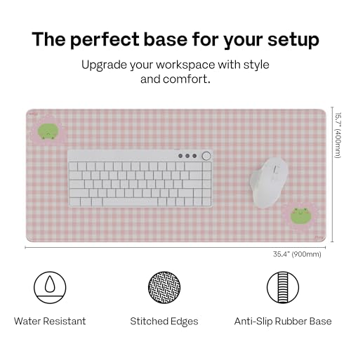 Pixio Mouse Pads - 36 x 16 inch XXL Checker Frogs Pink Multifunctional Large Desk Mats for Gaming, Office, Desktop Anti-Slip Waterproof Washable Computer Mouse Mat - color: Pink Checker Frogs