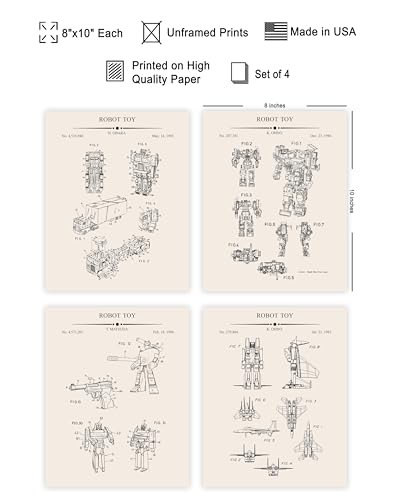 Poster Master 4-Piece Transforming Robots Patent Print - Toys Blueprint Poster - Science Fiction Art - Technical Drawing Wall Design - Kid's Room or Living Room Wall Decor - 8x10 UNFRAMED Wall Art - color: Patent Kids 18, size: 8"L x 10"W