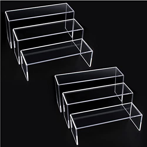 ELEGANTLIFE 3 Tier Acrylic Riser Display Shelf Cupcake Stand for Amiibo Funko POP Figures,Perfume & Cologne Organizer,Desserts Holder,Jewelry Display Shelf Risers for Décor,2 Sets of 3-Pack (Clear) - color: Clear