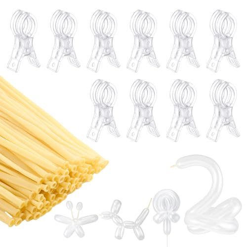 Amyhill 10 Pack Large Balloon Arch Clips Plastic Transparent Backdrop Spring Clamps 3.5 Inch Heavy Duty Clip and 50 Pcs Clear 260 Long Balloons Arch Kit Birthday Decoration Crafts Photography