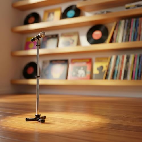 Miniature Dollhouse Accessories 1:12 Scale Miniature Scene Microphone with Stand Black Dollhouse Furniture DéCor Doll's Microphone