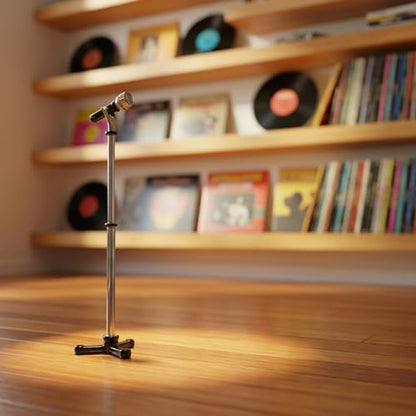 Miniature Dollhouse Accessories 1:12 Scale Miniature Scene Microphone with Stand Black Dollhouse Furniture DéCor Doll's Microphone