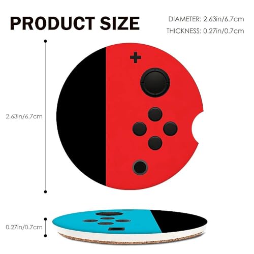 Vedio Game Car Coasters Set of 2 for Cup Holder 2.63" Gamer Absorbent Ceramic Cup Coaster Non-Slip Cork Base Drink Coasters with Finger Notch Gaming Car Accessories Interior for Women Men - color: Vedio Game
