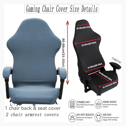Gaming Chair Cover Set with Armrest Covers, Stretch Ruffled Slipcover for Racing Office Computer Reclining Chairs (Gray-Blue) - color: Gray-blue