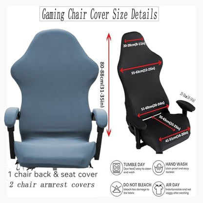 Gaming Chair Cover Set with Armrest Covers, Stretch Ruffled Slipcover for Racing Office Computer Reclining Chairs (Gray-Blue) - color: Gray-blue