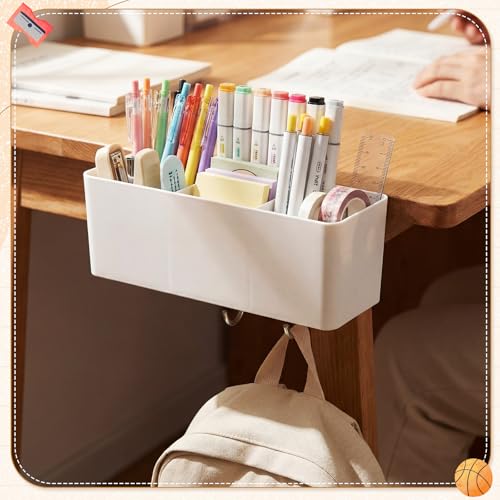 Reallnaive 8 Pcs Desk Side Storage for Classroom Back to School Desk Side Organizer Gift No Drill Holder Clamp Plastic Desks Organizer for Table Chair to Hold Pen Phone Notebook for Office Classroom
