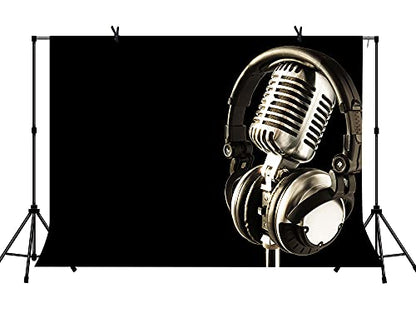 5x3ft Headphones Backdrop Headset Photography Background for Birthday Party Decor Banner Photo Booth Studio Props BJAY10 - size: 5x3FT