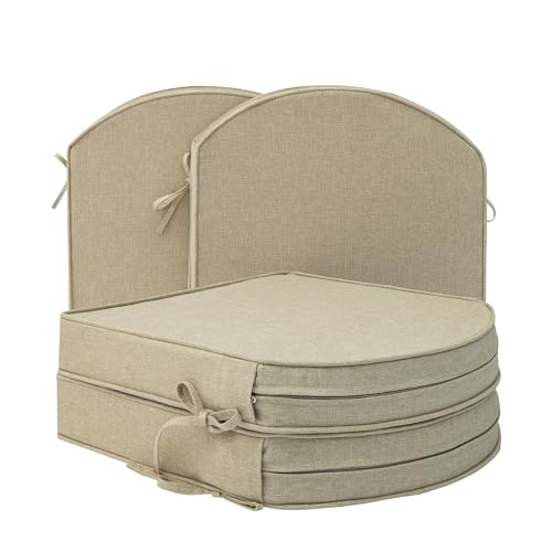 Outdoor Chair Cushions, Fade-Resistant & Water-Resistant, D Shaped Patio Furniture Seat Chair Pads Replacement with Ties, Non-Slip Bottom, Removable Cover, Set of 4, 18.5 x 16 Inch, Natural - color: Natural, size: 18.5" x 16" 4 Pack