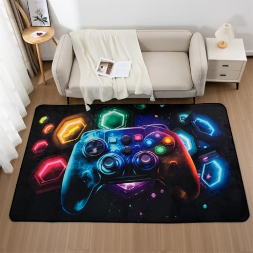 NTBED Galaxy Game Console Area Rug for Bedroom Sofa Playroom Gaming Geometric Bedside Rugs Gamer Decorative Floor Mat Carpet (4x6 Feet, Black) - color: Black, size: 4x6 Feet