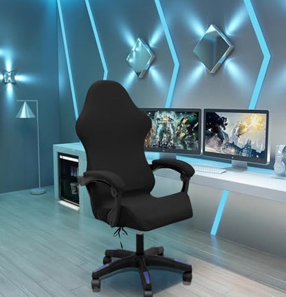 Gaming Chair Cover Set with Armrest Covers, Stretch Ruffled Slipcover for Racing Office Computer Reclining Chairs (Black) - color: Black