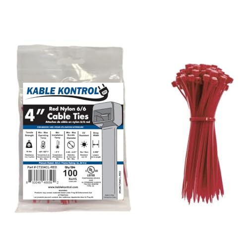 Kable Kontrol Red Zip Ties 4 Inch 100 Pcs, 18 Lbs Tensile Strength, Self-locking Nylon Colored Cable Ties Wire Wraps for Indoor or Outdoor Use - color: Red, size: 4" - 18 Lbs - 100 Pcs
