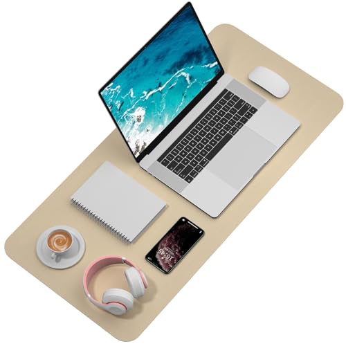 Hsurbtra Desk Pad, 35.5" x 17" PU Leather Desk Mat, XXL Extended Mouse Pad, Waterproof Desktop Blotter Protector, Non-Slip Ultra Thin Large Laptop Keyboard Writing Mat for Office Home, Beige - color: Beige, size: 35.5" x 17"
