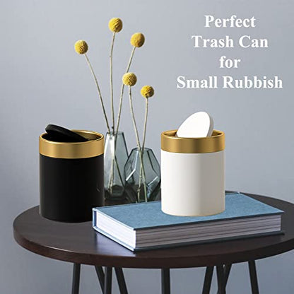 Mini Trash Can with Lid, Metal Small Tiny Mini Trash Bin Can, Mini Countertop Trash Cans for Desk Car Office Kitchen, Swing Top Trash Bin 1.5 L/0.40 Gal (Black) - color: Black